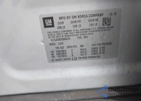 2015 Chevrolet Trax 1Ls from USA, damaged, VIN KL7CJKSB4FB068123